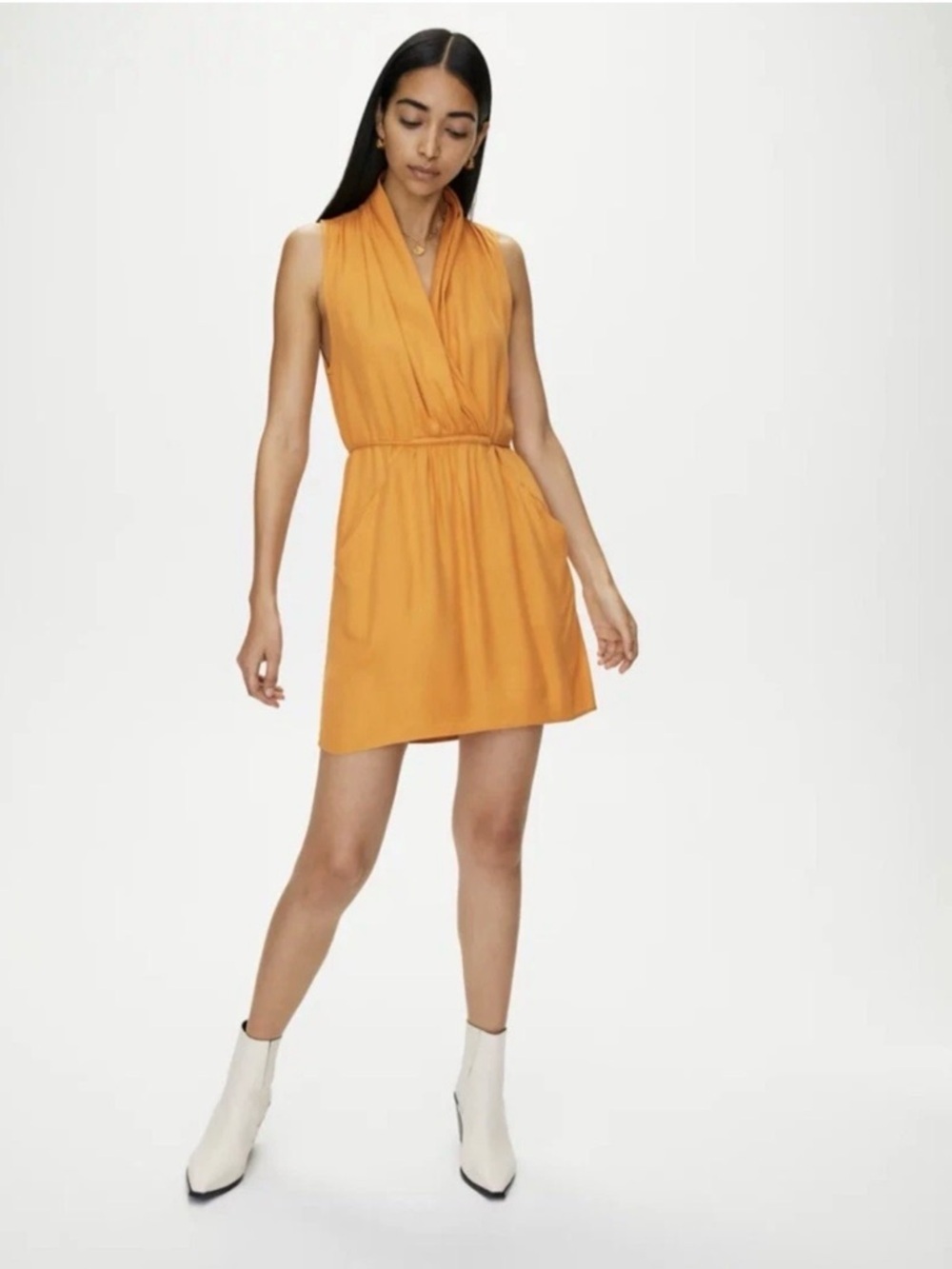 Aritzia Wilfred Sabine Dress Burnt Orange Size XXS Fabric Made In Japan